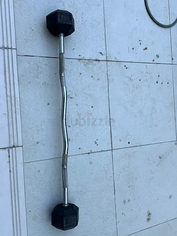 Curl Bar with Hex Rubber-Coated Weights - Used
