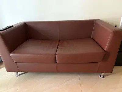 Brown Leather 2-Seater Sofa - Compact Modern Design