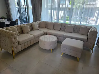 Stone effect beige corner sofa