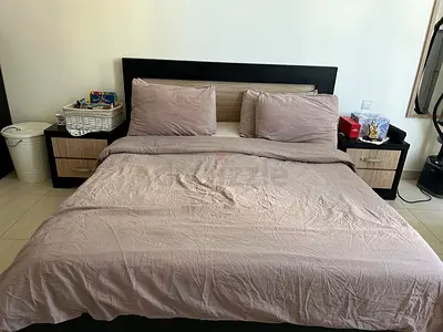 Queen bed frame with matching bedside tables