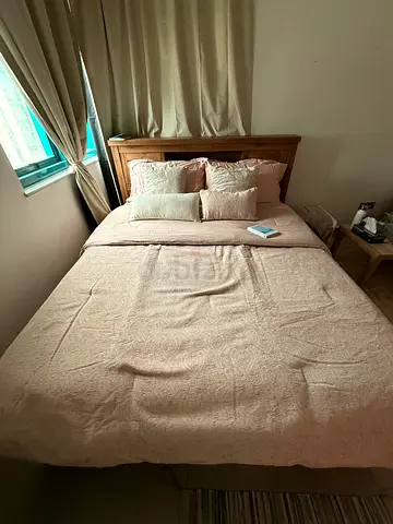 Solid Wooden Bed Frame with Headboard and Mattress