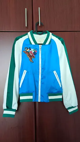 Maje Blue and Green Bomber Jacket with Embroidered Tiger