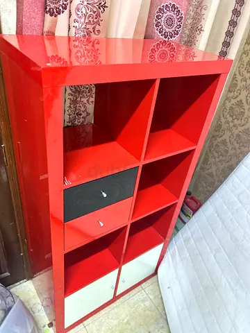 Red 9-Cube Storage Shelf with Drawers - Good Condition