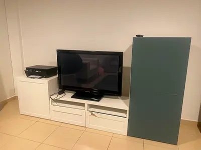IKEA TV unit and storage cabinets - white and teal set with free tv + printer
