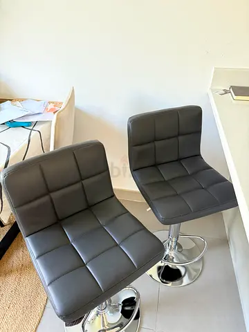 Set of 2 Adjustable Swivel Bar Stools - Black Faux Leather