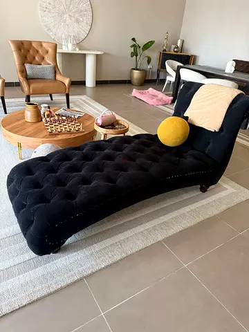 Black Velvet Tufted Sofa - Chesterfield Style, Good Condition