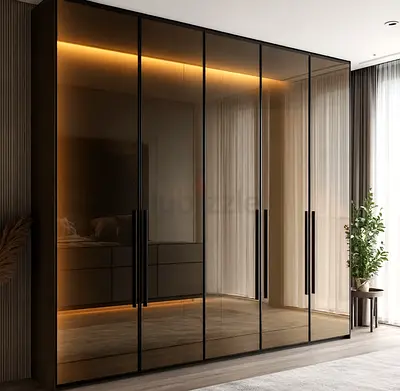 Large Modern Mirrored Wardrobe with Ambient LED Lighting