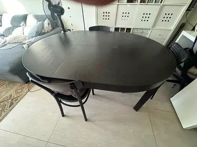 IKEA BJURSTA Extendable Round-to-Oval Dining Table with 2 IDOLF Chairs