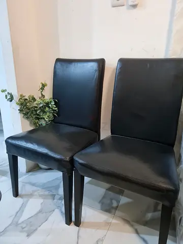 Set of 2 Black ikea  Leather Dining Chairs - very Good Condition