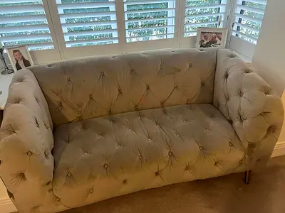 Classic Tufted 2  4 Seater Sofa - Beige Velvet, Good Condition