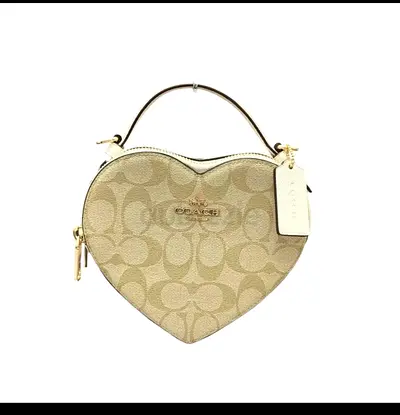 Coach Heart-Shaped Signature Canvas Top-Handle Bag - Beige