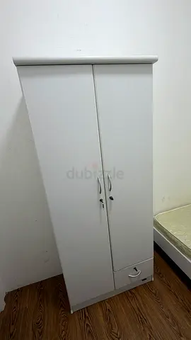 White Two-Door Wardrobe with Lockable Drawer