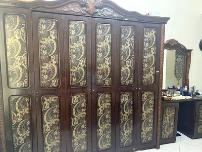 Large Ornate Wooden Wardrobe with Mirror - Classic Design