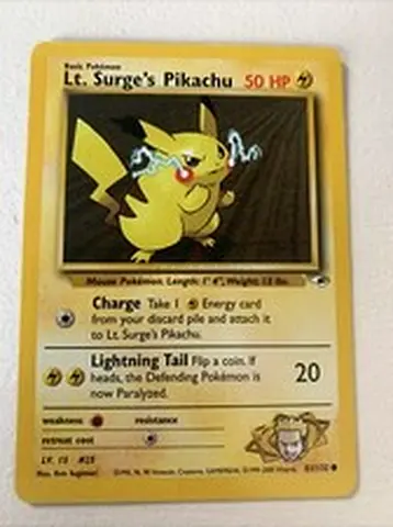 Rare Lt. Surges Pikachu 50 HP Pokémon Card - Single Card, Good Condition