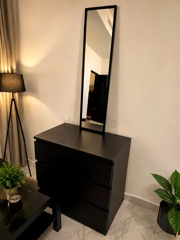 Black 3 Drawer Chest with Matching Slim Full Length Mirror