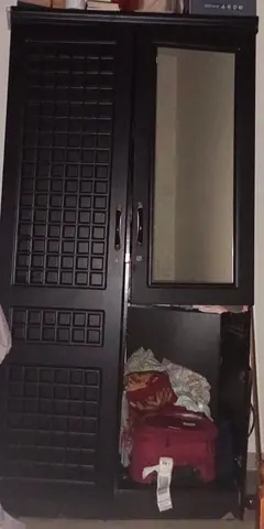 Dark wood wardrobe with mirrored door - good condition