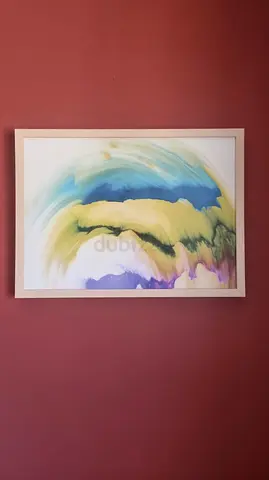Framed Abstract Wall Art Painting - Yellow, Blue  Green