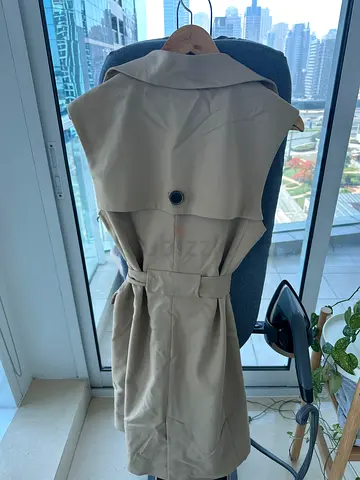 Beige Womens Trench Coat Dress with Belt - Light Spring Jacket