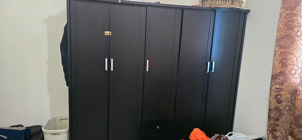 Dark Brown 4-Door Wardrobe with Drawers - Good Condition