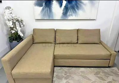 Beige L-shaped Corner Sofa with Storage Chaise - Good Condition