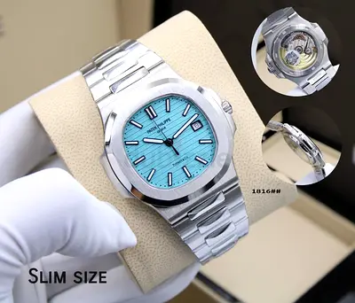 Patek Philippe Nautilus-style Slim Stainless Steel Watch with Tiffany Blue Dial