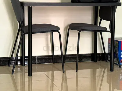 Set of 2 Grey Fabric Dining/Study Chairs with Metal Legs