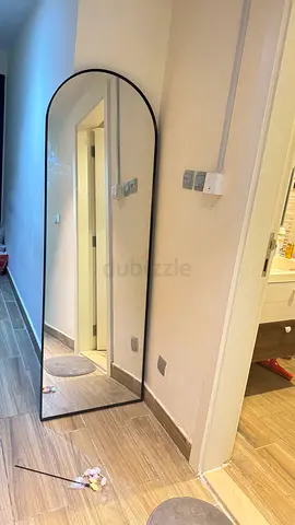 Full-length Arched Floor Mirror with Black Frame