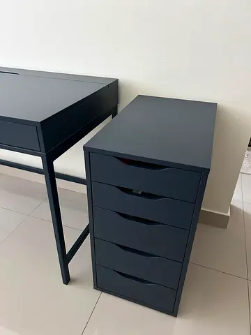 IKEA Desk with 5-Drawer Alex Chest (Dark Gray) - Good Condition