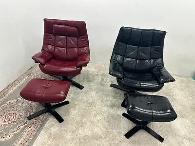 Selling pure leather arm chairs with footstool