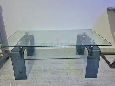 Glass Coffee Table with Lower Shelf and Dark Legs