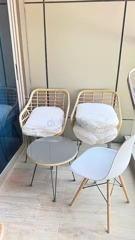 Set of 2 Rattan Patio Chairs with Cushions and Small Side Table + Extra cushions and Danube chair