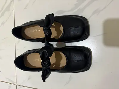 Black Mary Jane Flat Shoes with Bow Detail