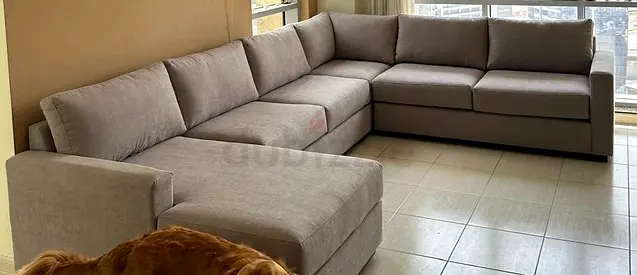 Large L-shaped Grey Fabric Sectional Sofa