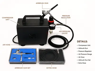 Portable Airbrush Compressor Kit with Dual Airbrushes and Regulator