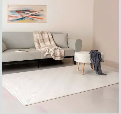 Light Beige Textured Modern Rug with Wave Pattern 150 x 220 cm