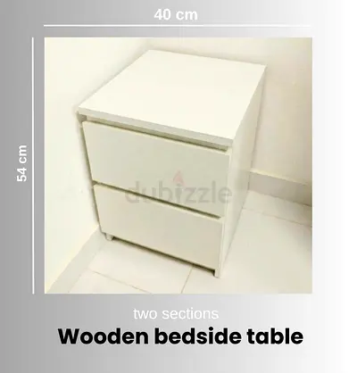 White wooden bedside table with two drawers (40x54 cm)