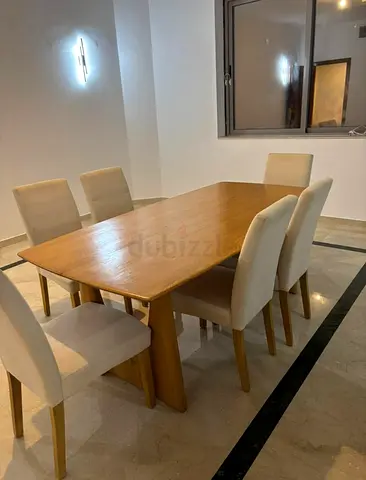 6 Seater Wooden Dining Set with Upholstered Chairs