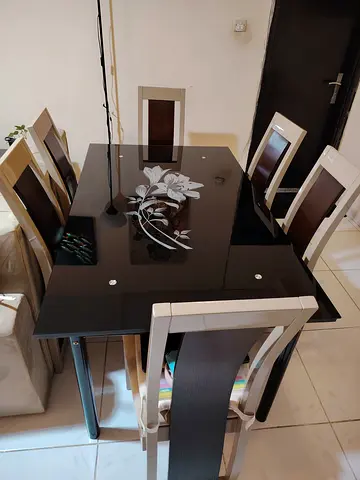 6-Seater Glass Top Dining Table with Chairs