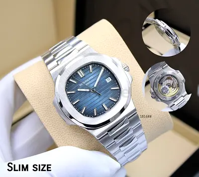 Patek Philippe Nautilus Stainless Steel Mens Automatic Watch with Blue Dial (Slim Size)