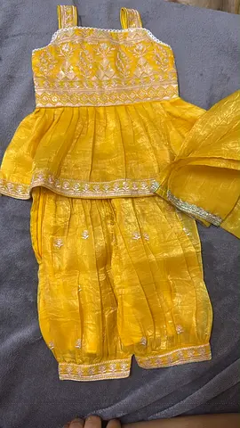 Yellow embroidered baby girl traditional dress set (top, pants and dupatta) - like new