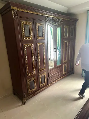 Large Ornate Wooden Wardrobe with Mirror - Classic Design
