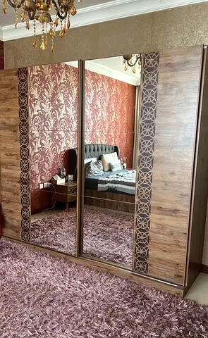 Large Wooden Wardrobe with Mirrored Doors — excellent Condition