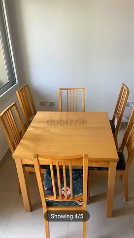 Solid Wood 4-Seater Dining Table with Chairs - Light Oak Finish
