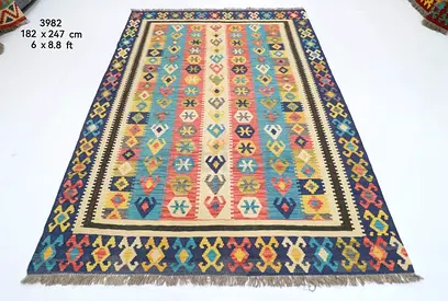 6x9 ft Colorful Hand-Woven Kilim Rug afghan wool handmade carpet Art Wool Carpet