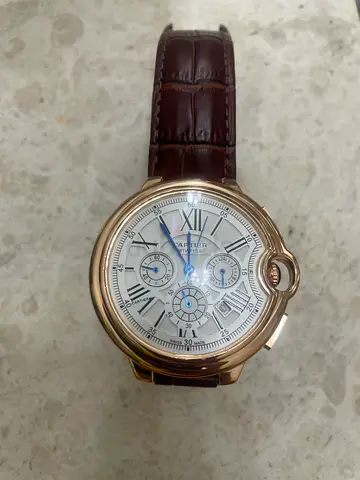 Cartier ballon Bleu Mens Classic Chronograph Watch with Brown Leather Strap