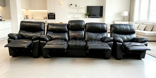 Large Black Leather 5-Seater Recliner Sofa (Motorized/Manual) - Excellent Condition