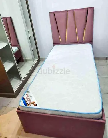 Pink velvet single bed with ortho medical mattress