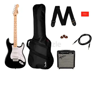 Fender Squier Electric Guitar Starter Pack with Amp, Strap, Cable  Gig Bag - Black