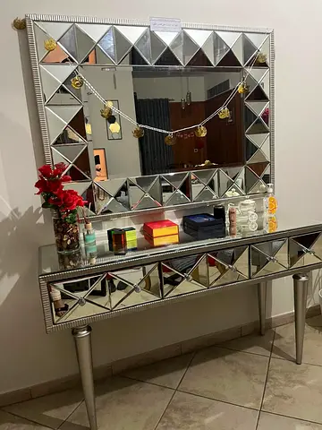 Mirrored Console Table with Matching Wall Mirror - Silver