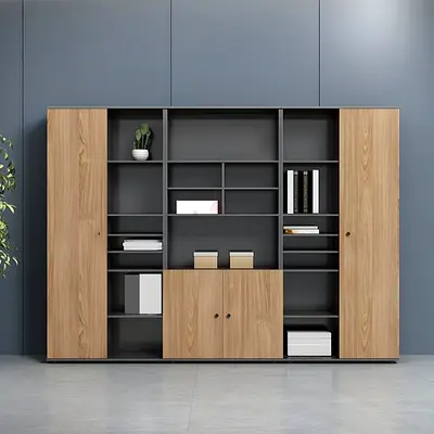 Large Modern Wooden Office Bookcase with Cabinets